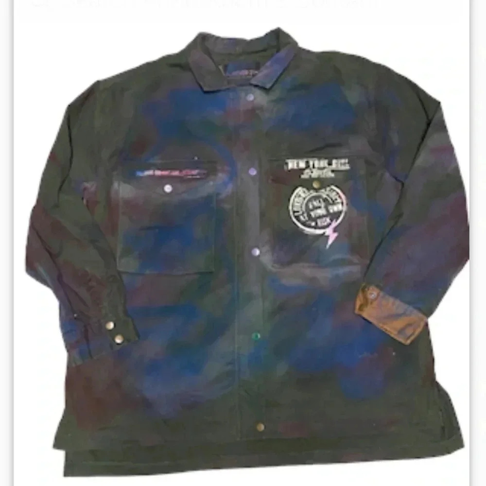 Women’s 2X Painted Graffiti Utility Jacket Wearable Art Grunge Gothic Streetwear
